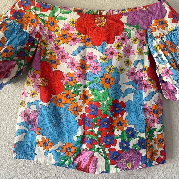 H&M Floral Off the Shoulder Top Blouse Women’s 2 Puff Sleeve 70s Vintage Vibes - Picture 3 of 13